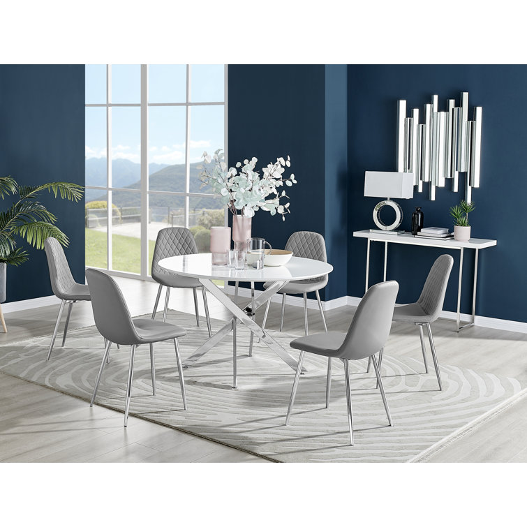 Canora Grey Tierra Modern Chrome Metal & Glass Round Dining Table Set